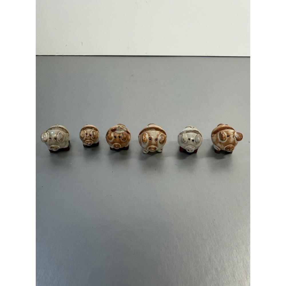 Set of 6 Miniature Studio Pottery Pig Place Card Holders Handmade Farmhouse Art